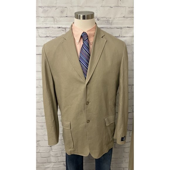 Oak Creek Dillards 3 Button Beige Linen Blend Jacket Blazer‎ Sport Coat  Sz 44L - Picture 2 of 12